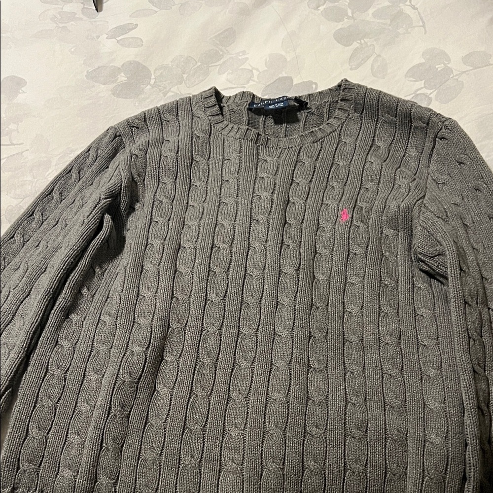 Ralph Lauren Gray Cable Knit Crewneck Sweater